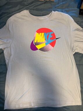 Nike White Short-Sleeve Tee with Multicolor Graphic Logo